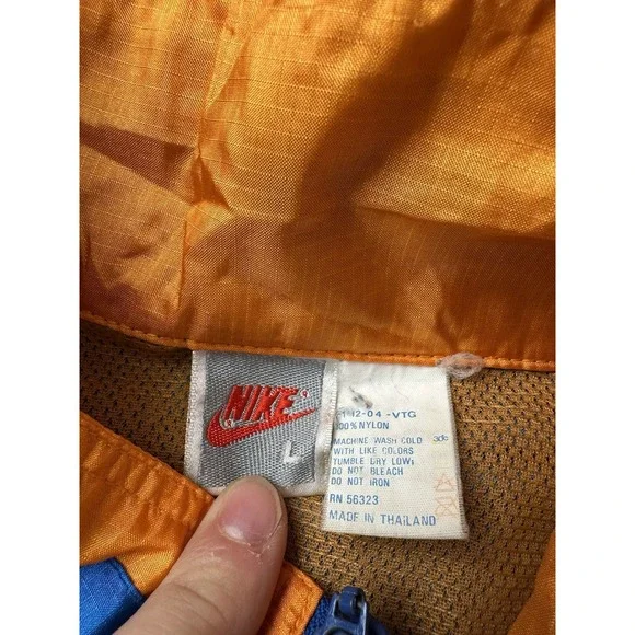 Mens Nike Nylon Windbreaker Blue Orange Snap Pullover 1990s, Size L